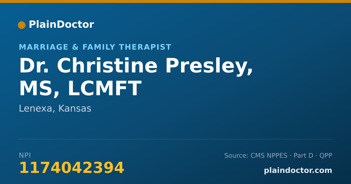 Shareable card for Christine Presley, MS, LCMFT - Marriage & Family Therapist, Lenexa, KS