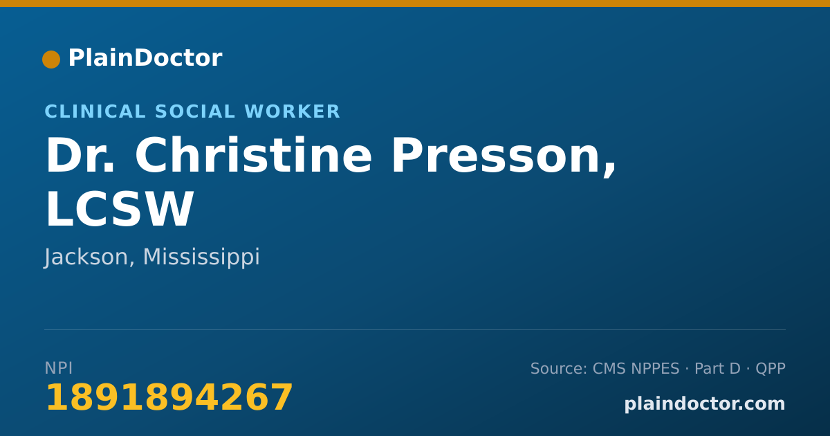 Shareable card for Christine Presson, LCSW - Clinical Social Worker, Jackson, MS