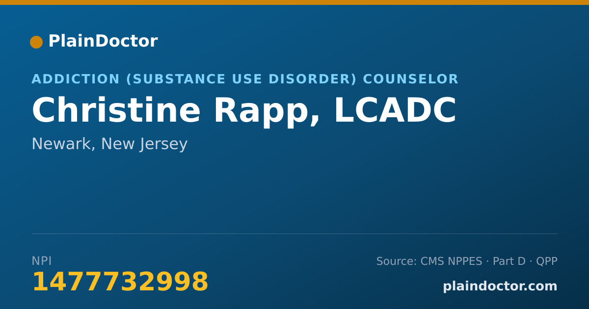 Shareable card for Christine Rapp, LCADC - Addiction (Substance Use Disorder) Counselor, Newark, NJ
