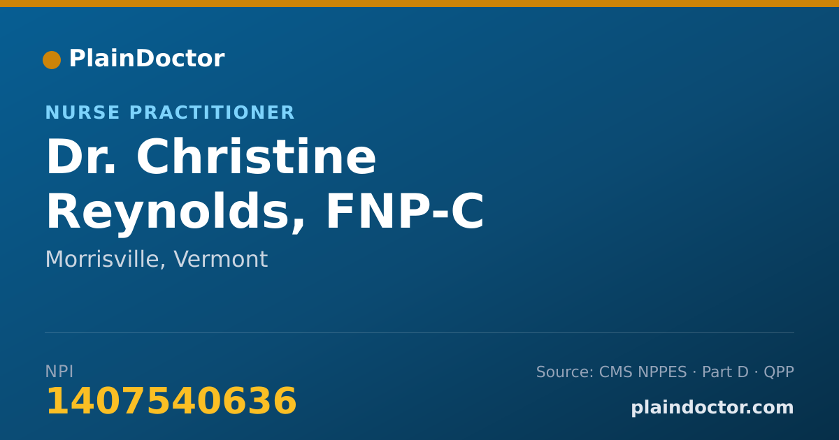 Shareable card for Christine Reynolds, FNP-C - Nurse Practitioner, Morrisville, VT