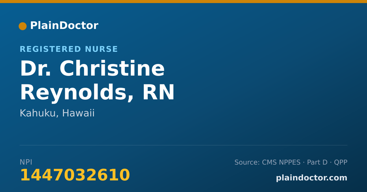 Shareable card for Christine Reynolds, RN - Registered Nurse, Kahuku, HI
