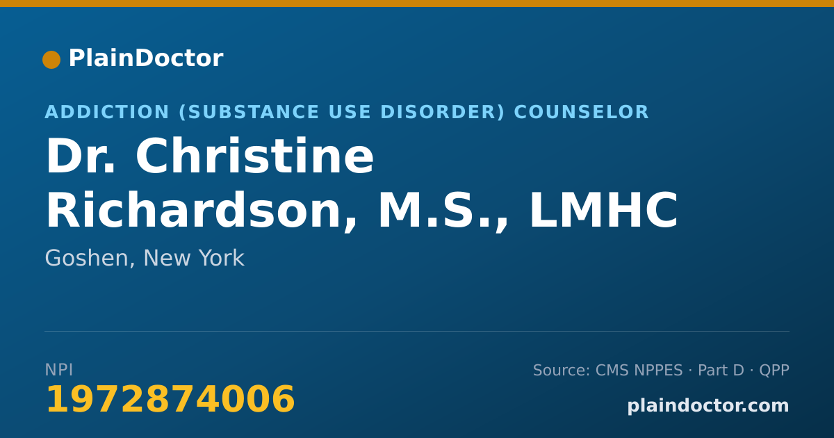 Shareable card for Christine Richardson, M.S., LMHC - Addiction (Substance Use Disorder) Counselor, Goshen, NY