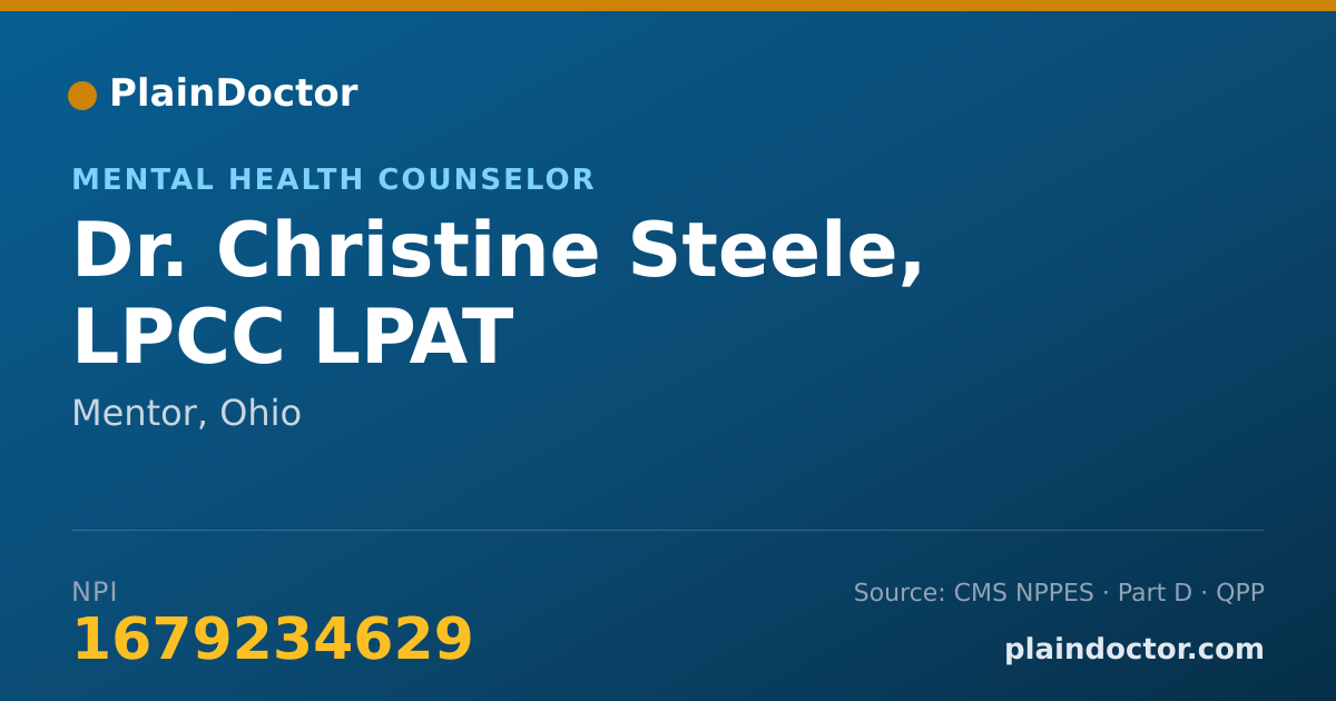 Shareable card for Christine Steele, LPCC LPAT - Mental Health Counselor, Mentor, OH