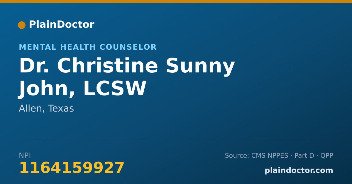 Shareable card for Christine Sunny John, LCSW - Mental Health Counselor, Allen, TX
