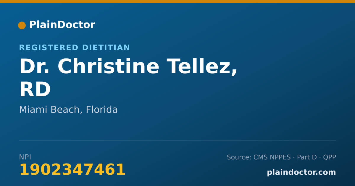 Shareable card for Christine Tellez, RD - Registered Dietitian, Miami Beach, FL