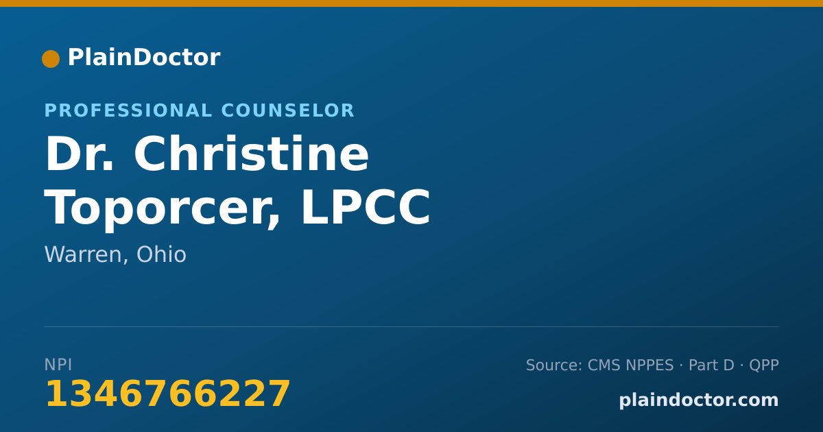 Shareable card for Christine Toporcer, LPCC - Professional Counselor, Warren, OH
