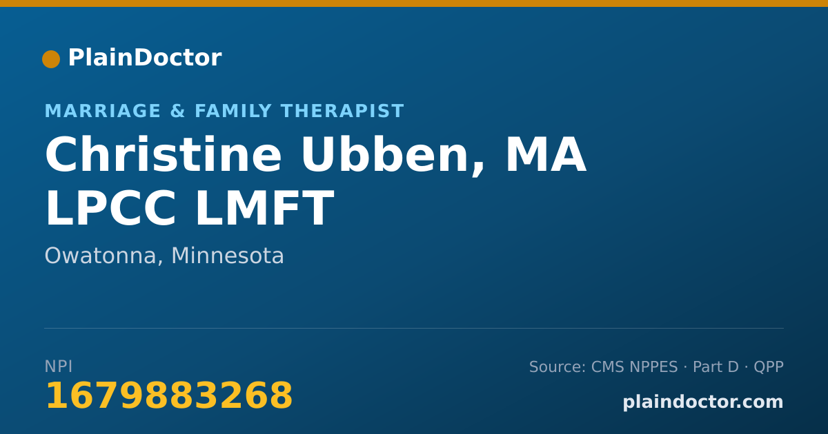 Shareable card for Christine Ubben, MA LPCC LMFT - Marriage & Family Therapist, Owatonna, MN