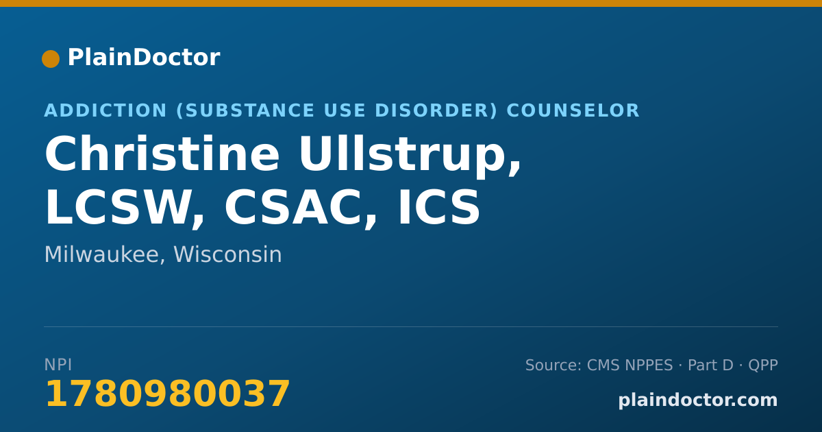 Shareable card for Christine Ullstrup, LCSW, CSAC, ICS - Addiction (Substance Use Disorder) Counselor, Milwaukee, WI