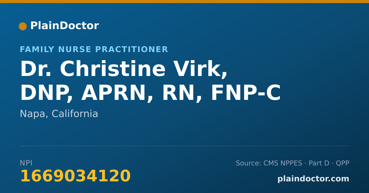 Shareable card for Christine Virk, DNP, APRN, RN, FNP-C - Family Nurse Practitioner, Napa, CA
