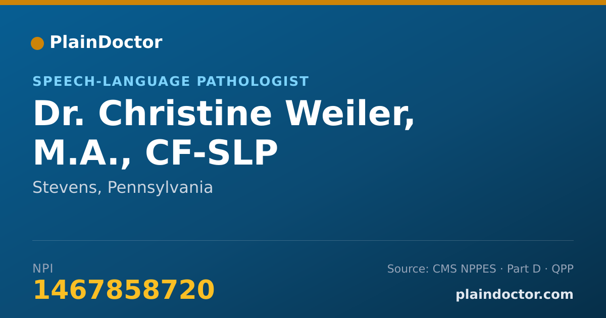 Shareable card for Christine Weiler, M.A., CF-SLP - Speech-Language Pathologist, Stevens, PA