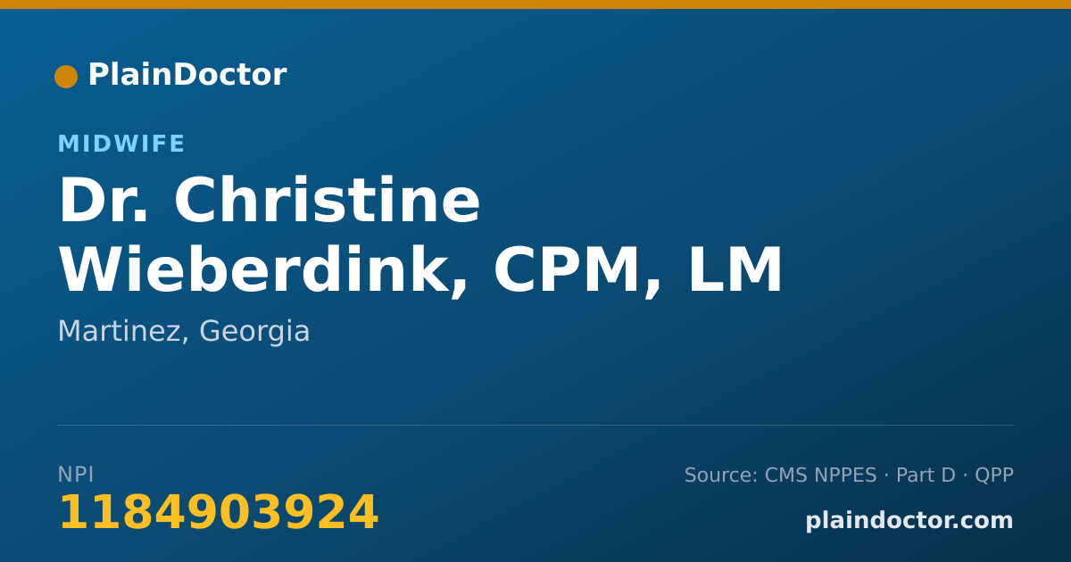 Shareable card for Christine Wieberdink, CPM, LM - Midwife, Martinez, GA