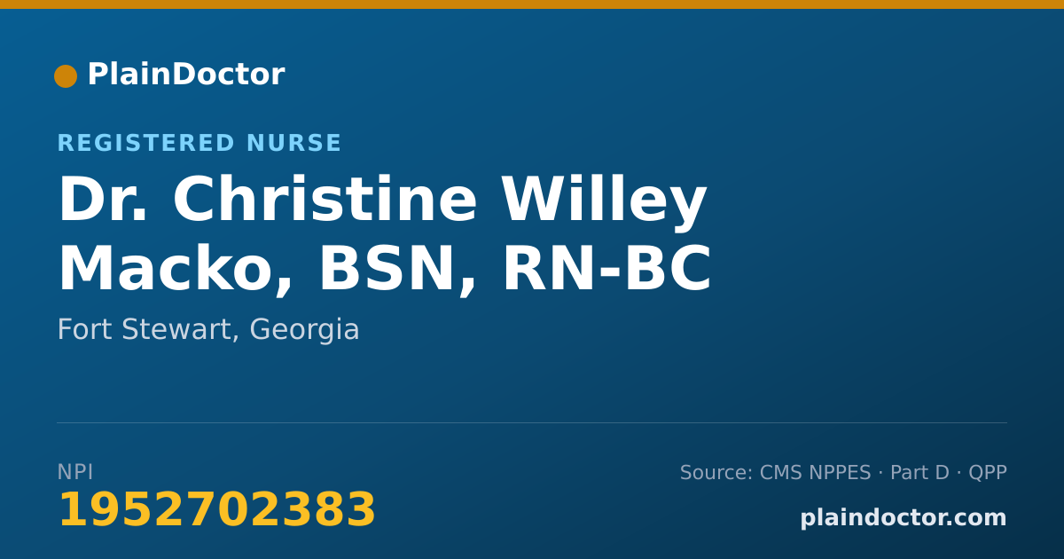 Shareable card for Christine Willey Macko, BSN, RN-BC - Registered Nurse, Fort Stewart, GA