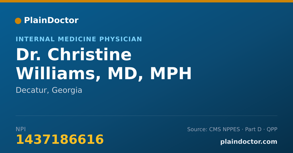 Shareable card for Christine Williams, MD, MPH - Internal Medicine Physician, Decatur, GA