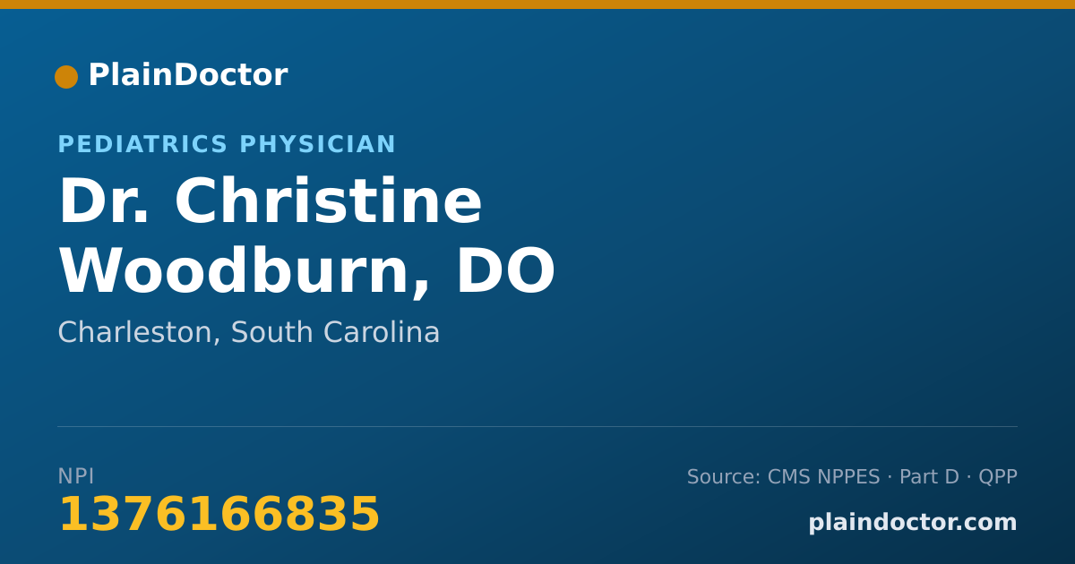 Shareable card for Christine Woodburn, DO - Pediatrics Physician, Charleston, SC