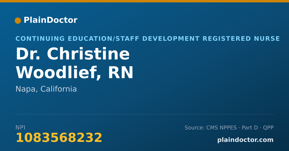 Shareable card for Christine Woodlief, RN - Continuing Education/Staff Development Registered Nurse, Napa, CA