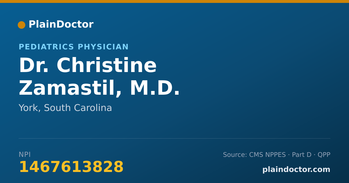 Shareable card for Christine Zamastil, M.D. - Pediatrics Physician, York, SC