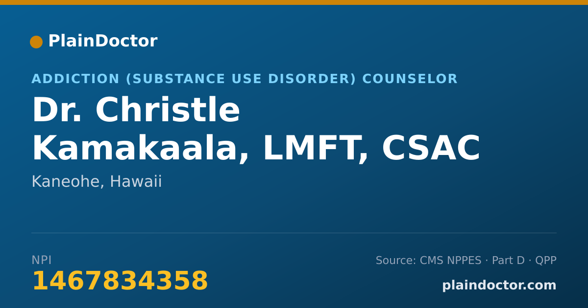 Shareable card for Christle Kamakaala, LMFT, CSAC - Addiction (Substance Use Disorder) Counselor, Kaneohe, HI