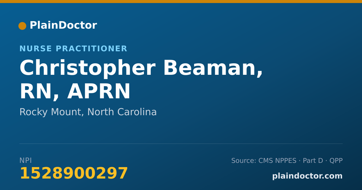 Shareable card for Christopher Beaman, RN, APRN - Nurse Practitioner, Rocky Mount, NC