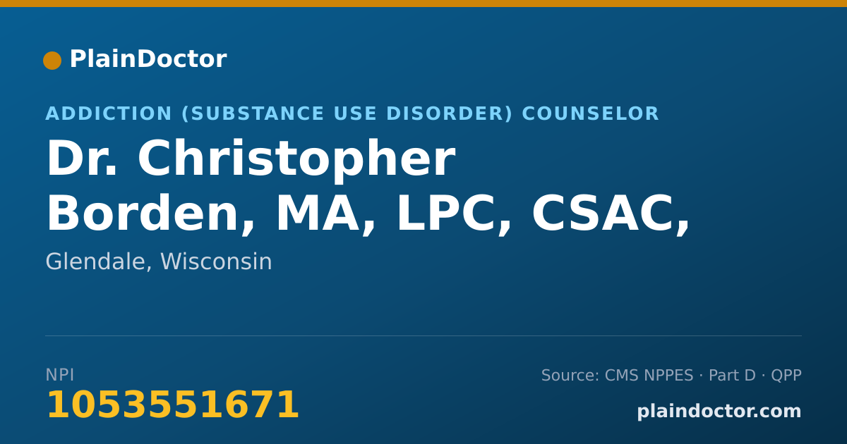 Shareable card for Christopher Borden, MA, LPC, CSAC, NCC - Addiction (Substance Use Disorder) Counselor, Glendale, WI