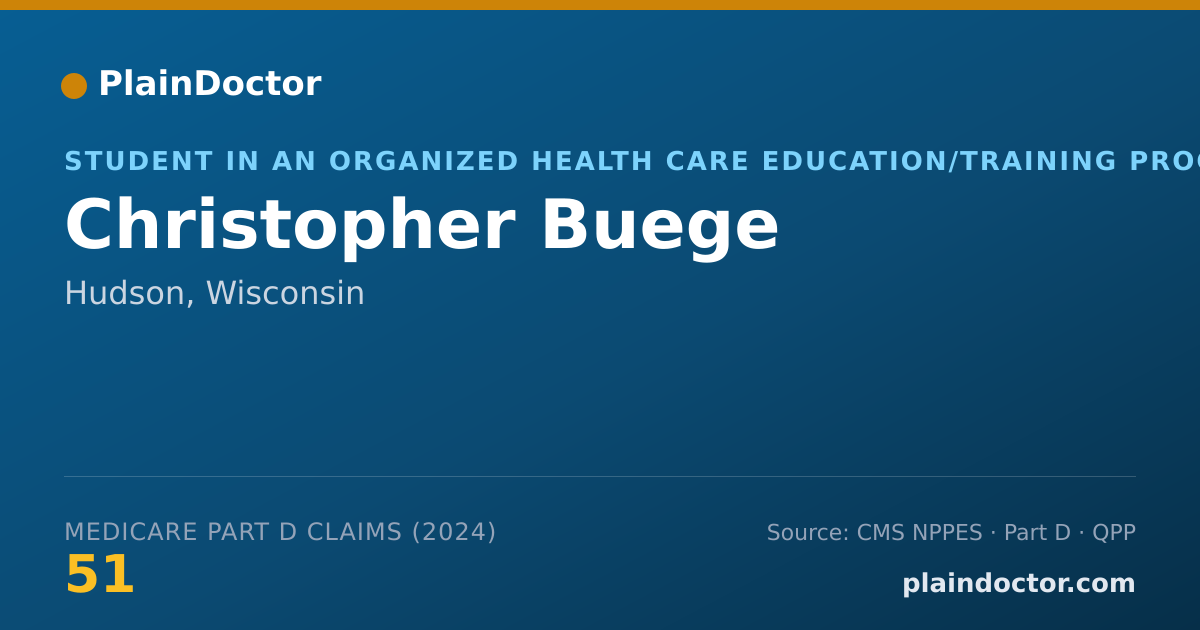 Shareable card for Christopher Buege - Student in an Organized Health Care Education/Training Program, Hudson, WI