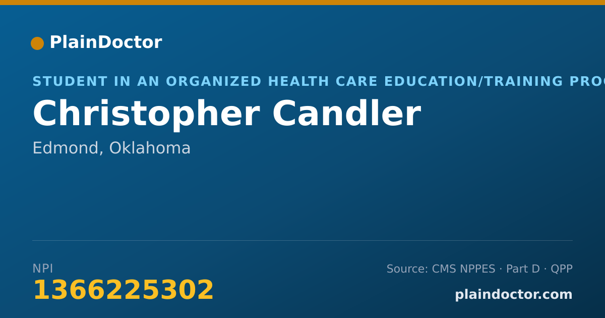 Shareable card for Christopher Candler - Student in an Organized Health Care Education/Training Program, Edmond, OK