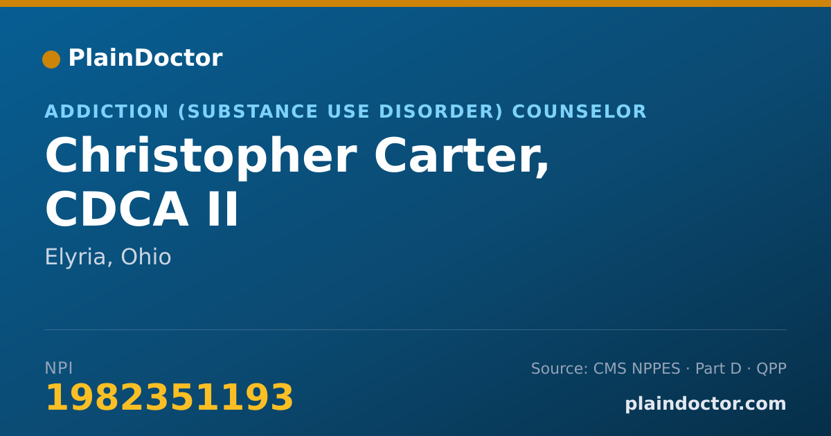 Shareable card for Christopher Carter, CDCA II - Addiction (Substance Use Disorder) Counselor, Elyria, OH