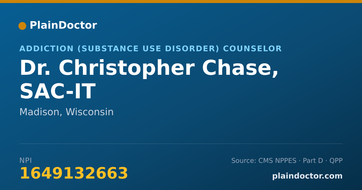 Shareable card for Christopher Chase, SAC-IT - Addiction (Substance Use Disorder) Counselor, Madison, WI