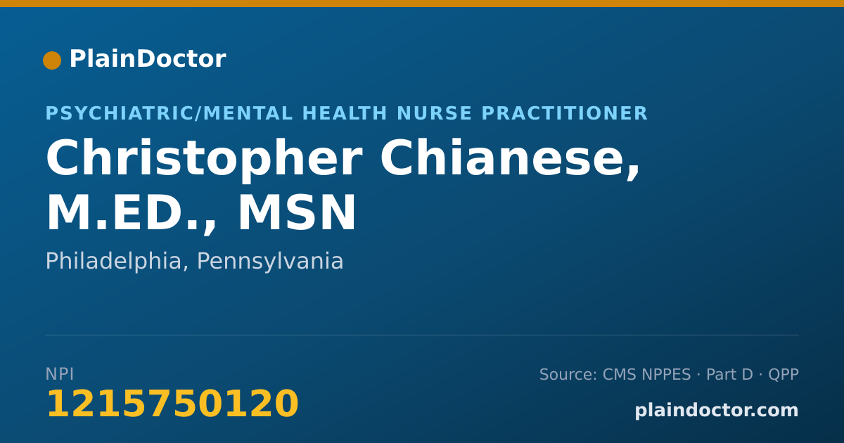 Shareable card for Christopher Chianese, M.ED., MSN - Psychiatric/Mental Health Nurse Practitioner, Philadelphia, PA