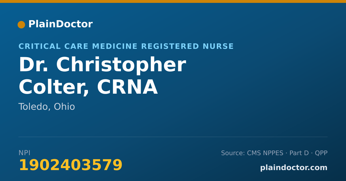 Shareable card for Christopher Colter, CRNA - Critical Care Medicine Registered Nurse, Toledo, OH