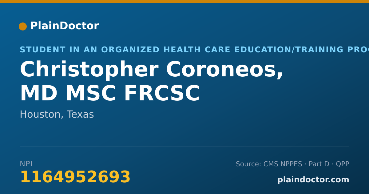 Shareable card for Christopher Coroneos, MD MSC FRCSC - Student in an Organized Health Care Education/Training Program, Houston, TX