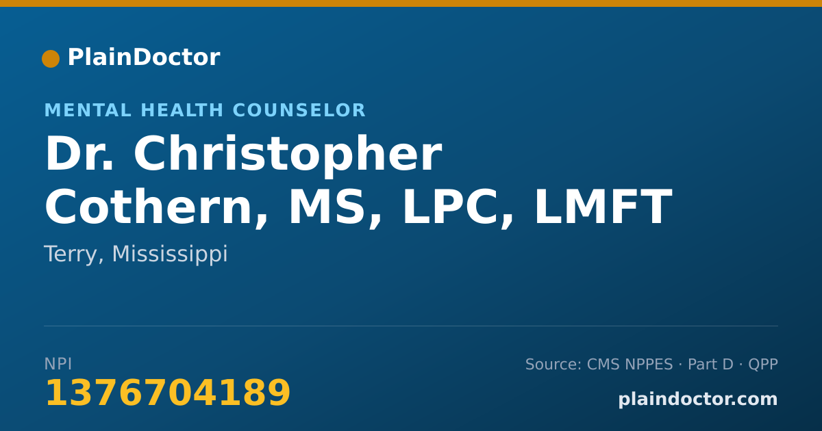 Shareable card for Christopher Cothern, MS, LPC, LMFT - Mental Health Counselor, Terry, MS