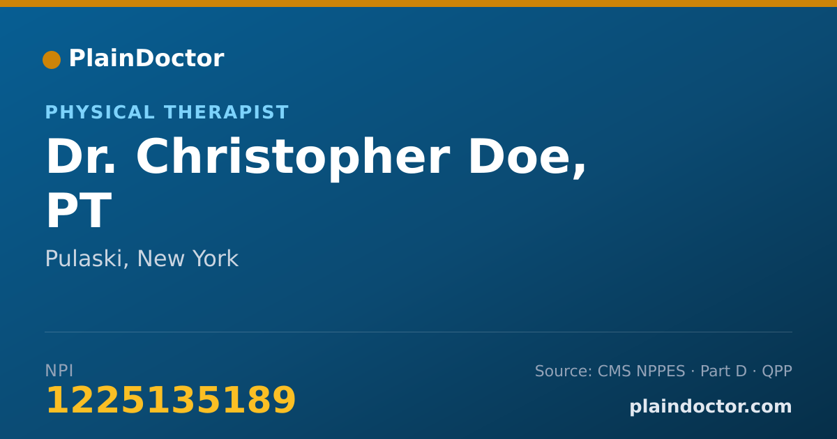 Shareable card for Christopher Doe, PT - Physical Therapist, Pulaski, NY