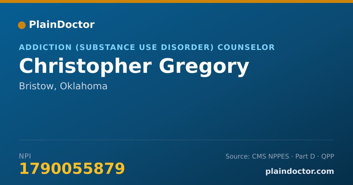 Shareable card for Christopher Gregory - Addiction (Substance Use Disorder) Counselor, Bristow, OK