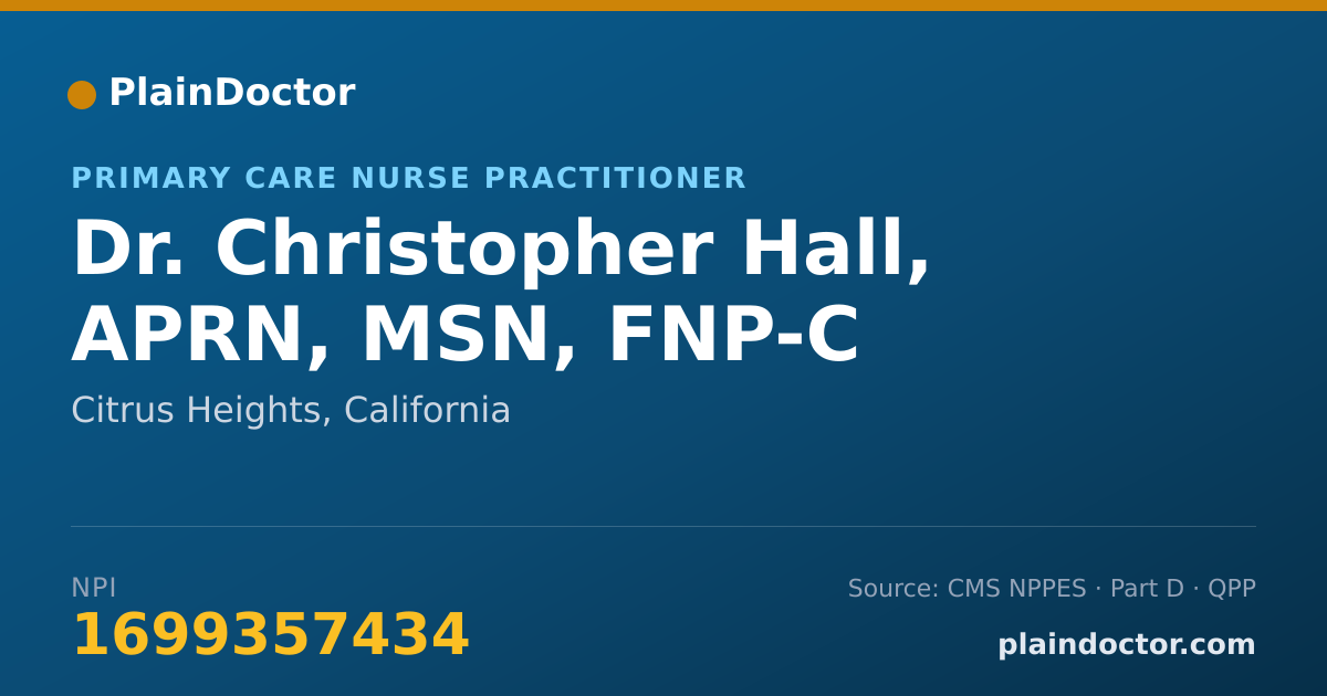 Shareable card for Christopher Hall, APRN, MSN, FNP-C - Primary Care Nurse Practitioner, Citrus Heights, CA