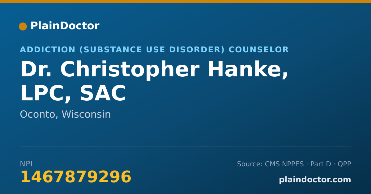 Shareable card for Christopher Hanke, LPC, SAC - Addiction (Substance Use Disorder) Counselor, Oconto, WI