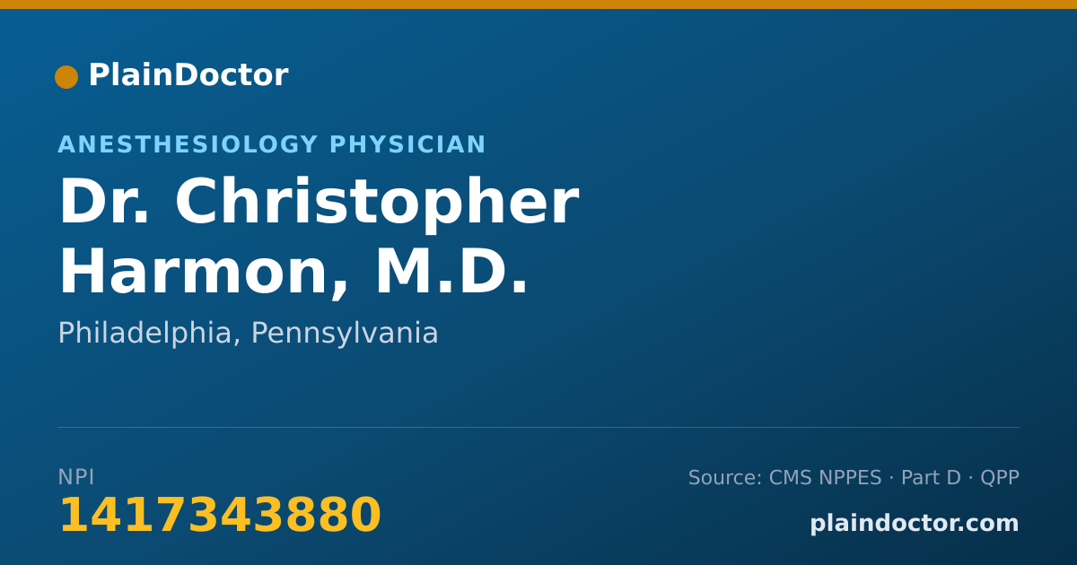 Shareable card for Christopher Harmon, M.D. - Anesthesiology Physician, Philadelphia, PA