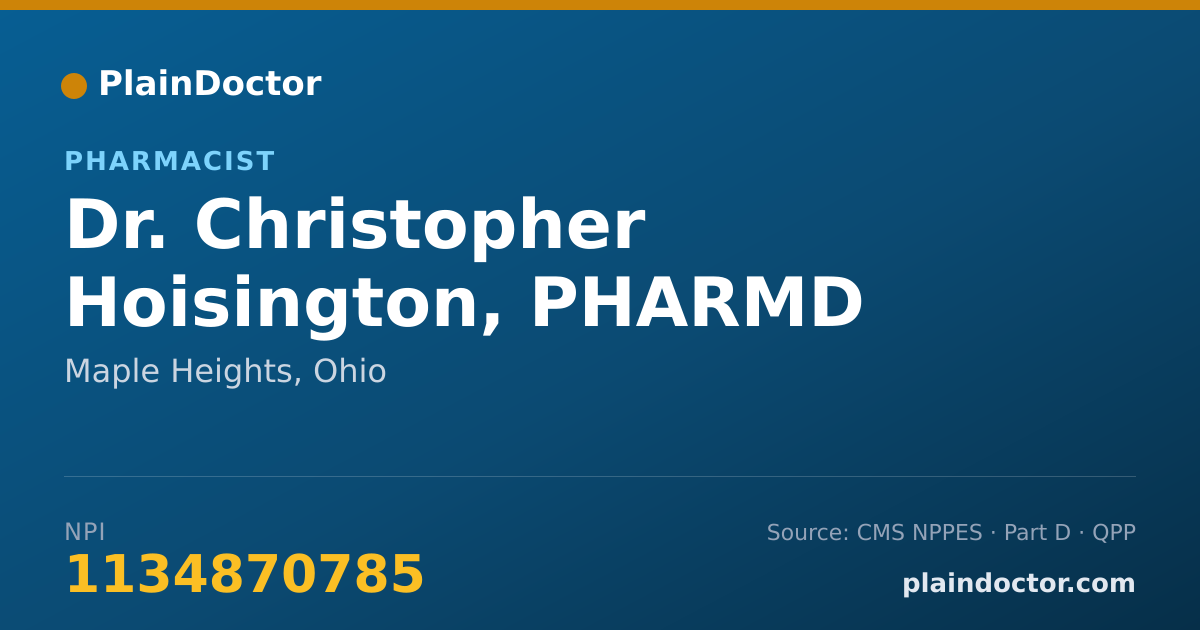 Shareable card for Christopher Hoisington, PHARMD - Pharmacist, Maple Heights, OH