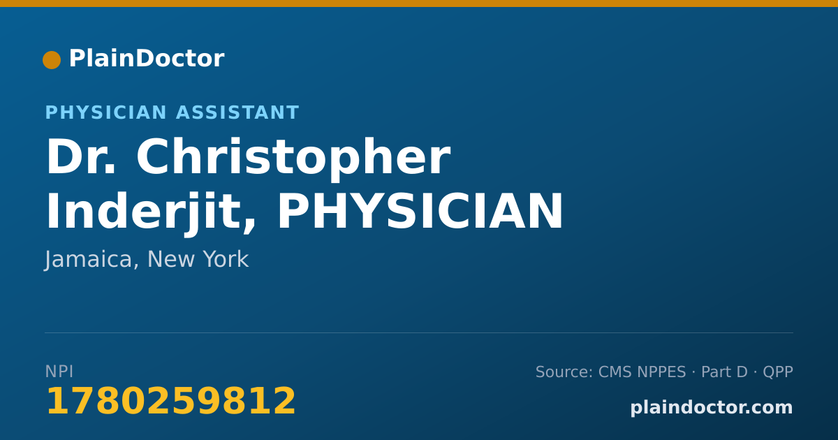 Shareable card for Christopher Inderjit, PHYSICIAN ASSISTANT - Physician Assistant, Jamaica, NY