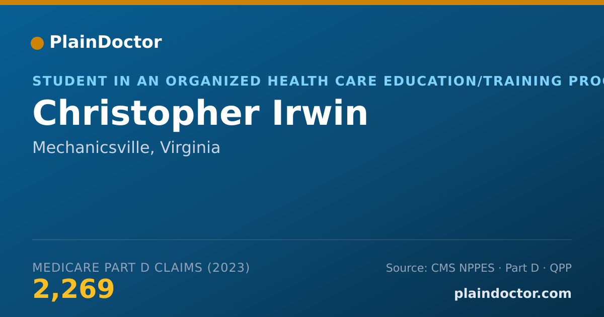Shareable card for Christopher Irwin - Student in an Organized Health Care Education/Training Program, Mechanicsville, VA