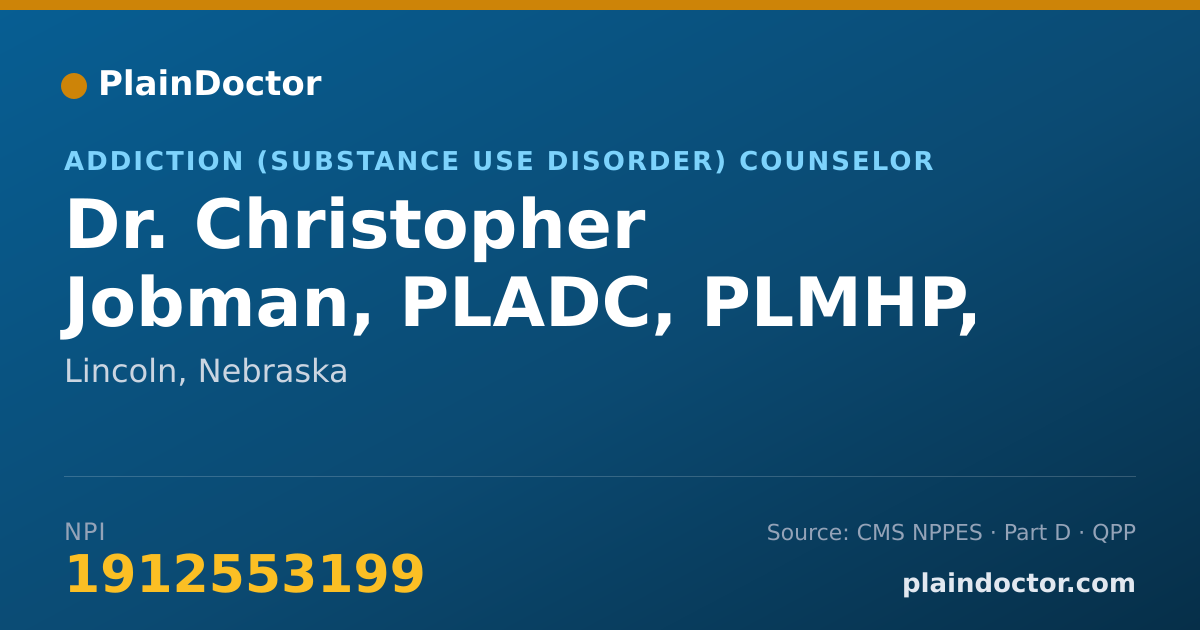 Shareable card for Christopher Jobman, PLADC, PLMHP, PCMSW - Addiction (Substance Use Disorder) Counselor, Lincoln, NE