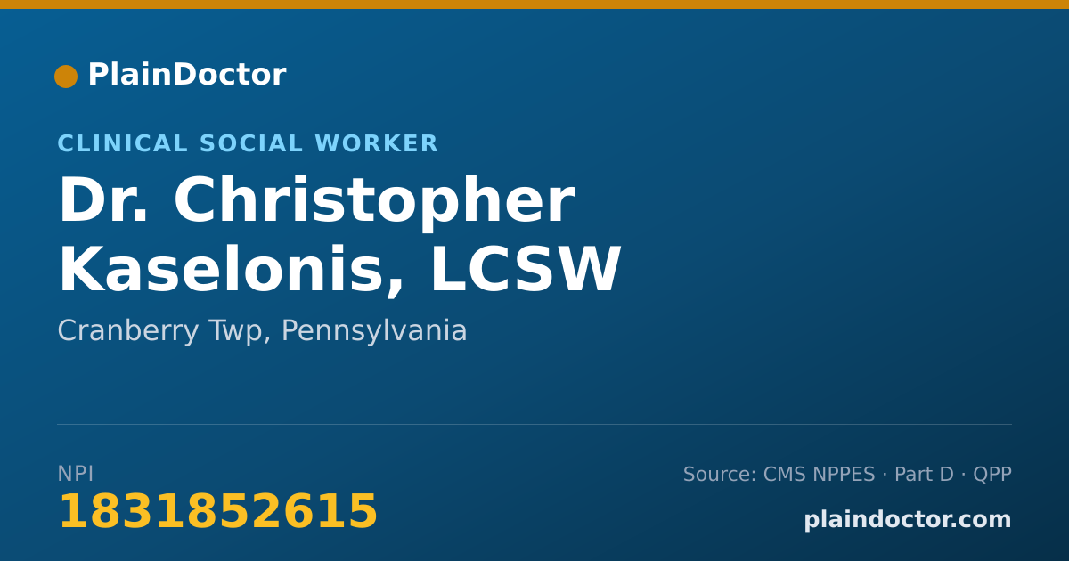 Shareable card for Christopher Kaselonis, LCSW - Clinical Social Worker, Cranberry Twp, PA