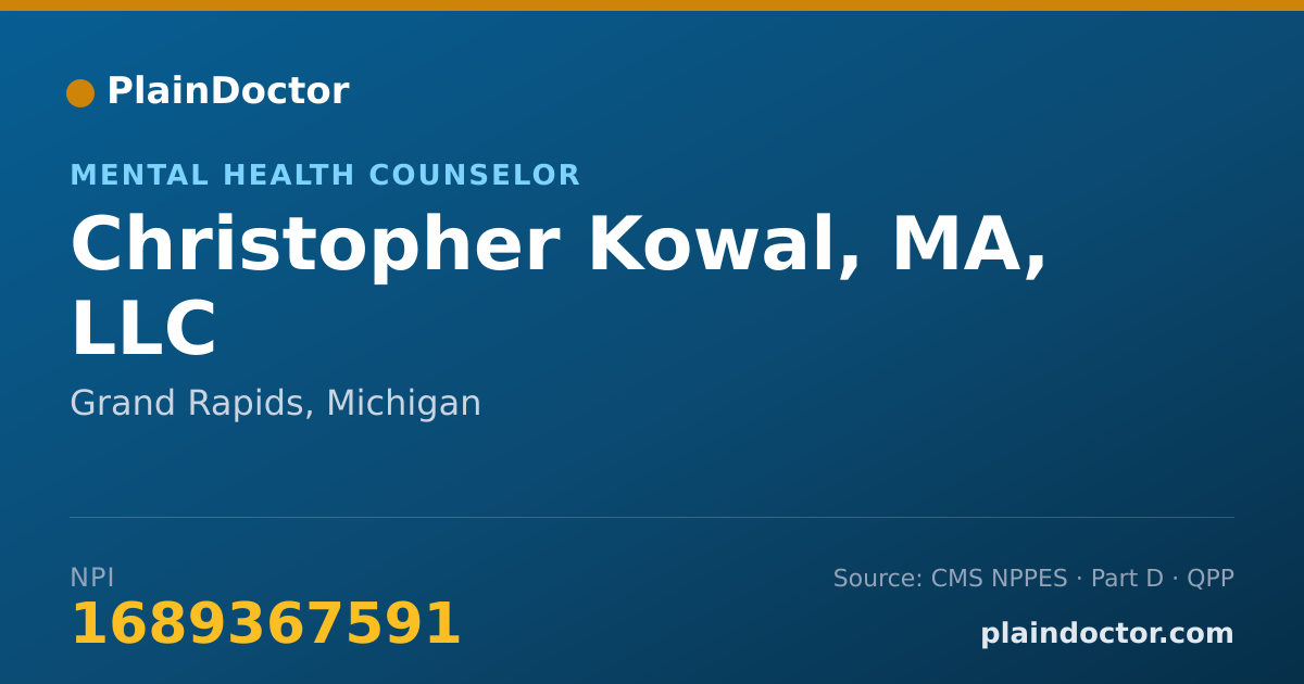 Shareable card for Christopher Kowal, MA, LLC - Mental Health Counselor, Grand Rapids, MI