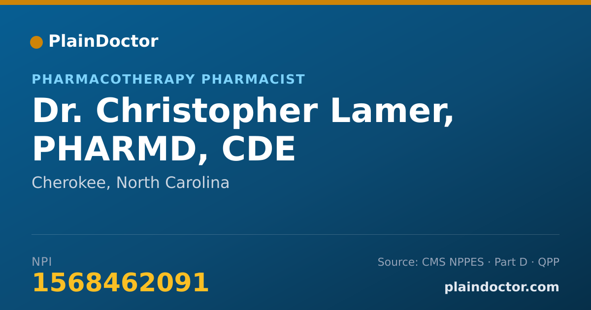 Shareable card for Christopher Lamer, PHARMD, CDE - Pharmacist, Cherokee, NC