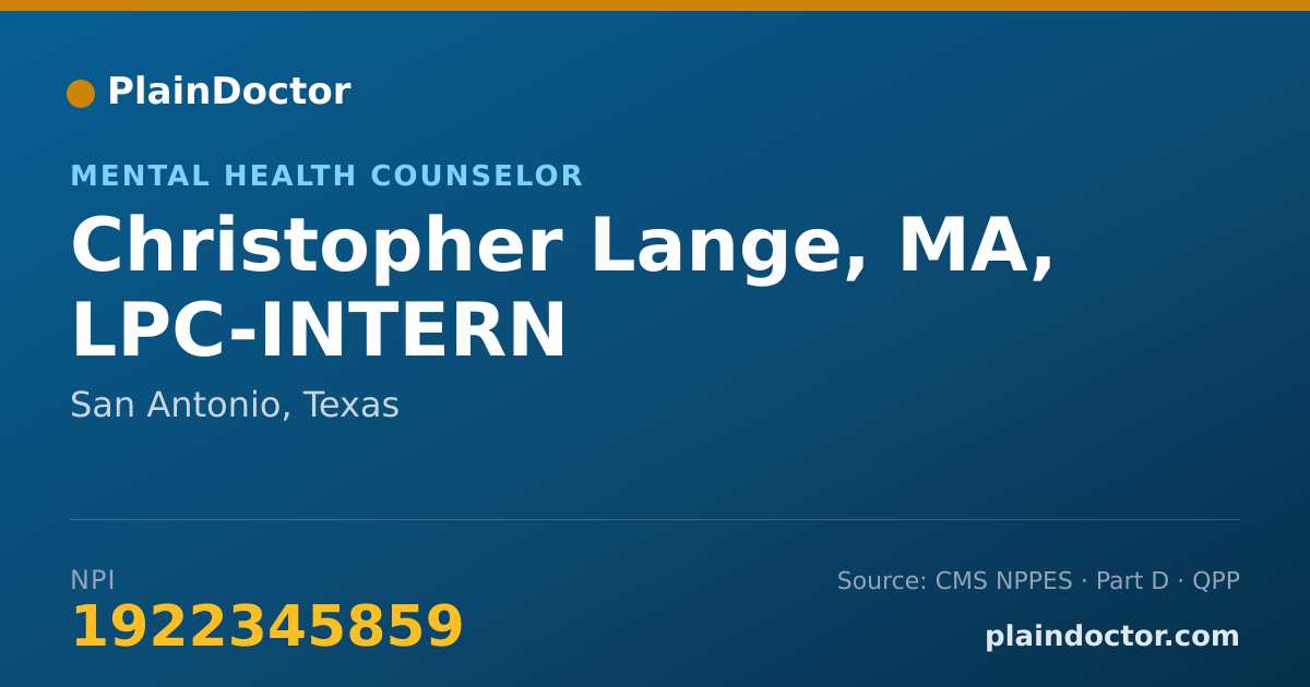 Shareable card for Christopher Lange, MA, LPC-INTERN - Mental Health Counselor, San Antonio, TX