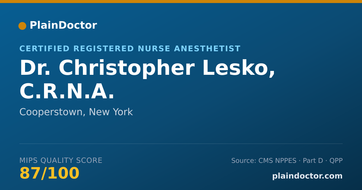 Shareable card for Christopher Lesko, C.R.N.A. - Certified Registered Nurse Anesthetist, Cooperstown, NY