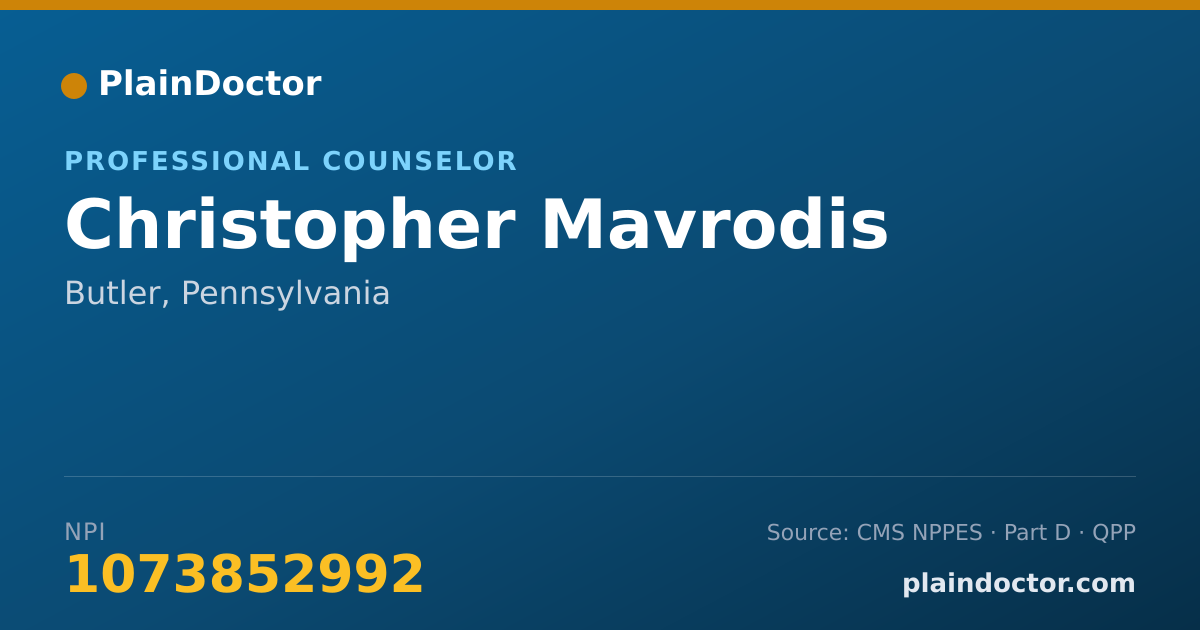 Shareable card for Christopher Mavrodis - Professional Counselor, Butler, PA