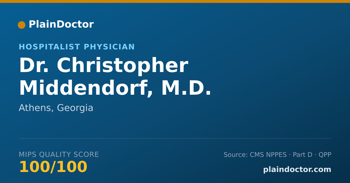 Shareable card for Christopher Middendorf, M.D. - Hospitalist Physician, Athens, GA