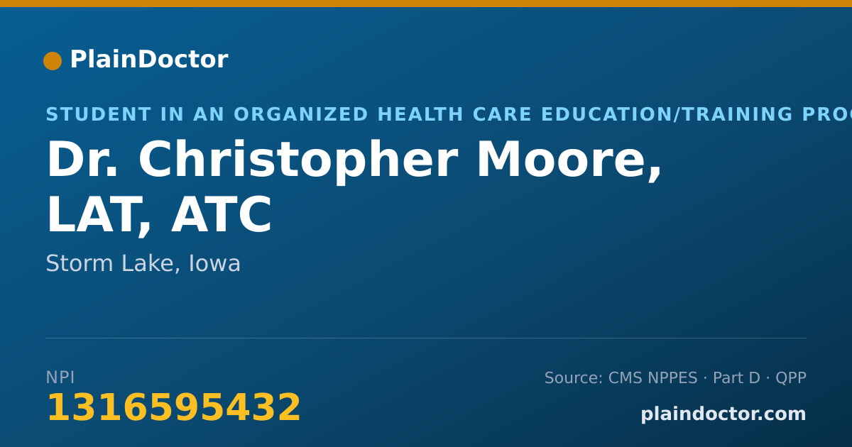 Shareable card for Christopher Moore, LAT, ATC - Student in an Organized Health Care Education/Training Program, Storm Lake, IA