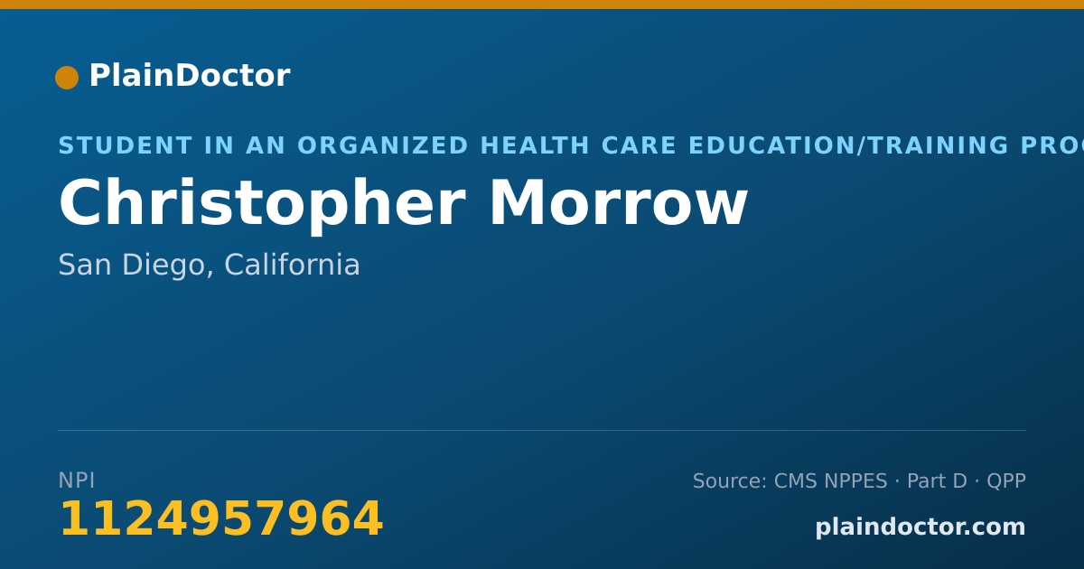 Shareable card for Christopher Morrow - Student in an Organized Health Care Education/Training Program, San Diego, CA