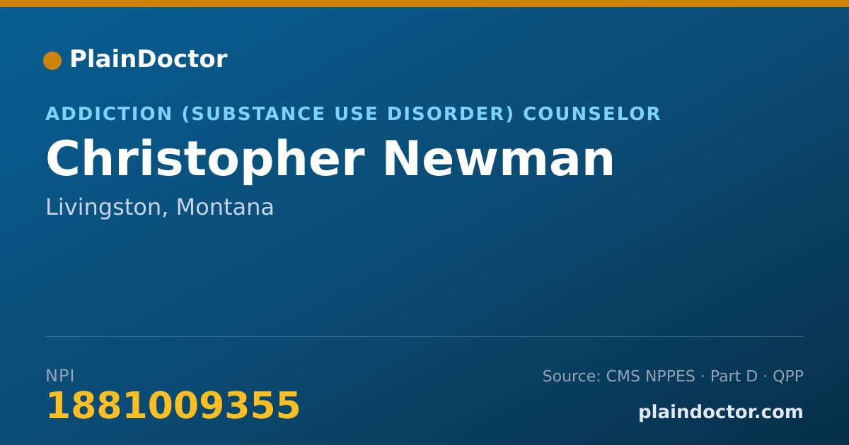 Shareable card for Christopher Newman - Addiction (Substance Use Disorder) Counselor, Livingston, MT